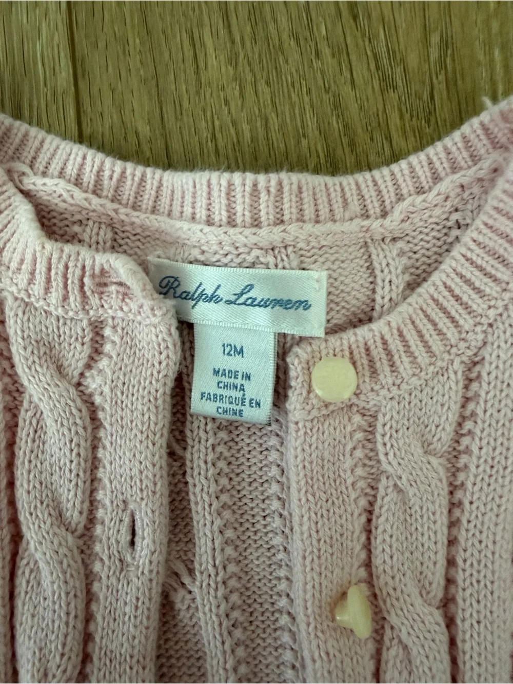 Ralph Lauren Light Pink Cable Knit Peplum Cardigan